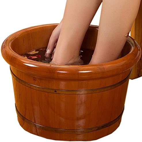 Home thickening foot bath barrel Wooden foot massage foot bath barrel (Color : Without cover)