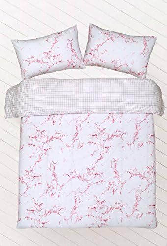 Northern Threadz Marble Design Polycotton Quilt Duvet Cover with Pillow Cases Bedding Sets (Single, Marble Pink)