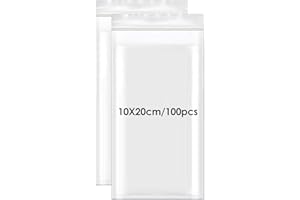 TIRYNS 100 Pezzi Sacchetti Plastica Trasparenti, 10x20 cm Bustine Plastica Richiudibili Buste Trasparenti con Chiusura Sacchetti Ziplock Bags con Zip Cerniera per Alimenti Cucina Ufficio