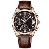 Luzoeo Herren Uhren Leder Wasserdicht Armbanduhr Sport Analoger Quarz Uhr Datum Kalender Einfache Designer Geschäft Klassisch Kleid Gents Uhren für Männer(Rose Gold Uhrgehäuse,Schwarze Zifferblatt)
