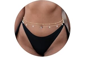 FUNEIA Lot de 2 chaînes de ventre en or 14 carats pour femme - Plaqué or 14 carats - Chaîne de taille réglable - Bijou de corps pour femmes et filles