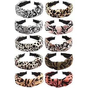Ondder 10 Pack Leopard Knotted Headbands for Women - Turban Headbands for Women Hard Headbands for Women Cute Animal Print Headbands for Women Wide Headbands for Women