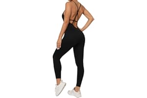 KOEMCY Mono para Mujer Deportivo Completo de Un Pieza Ropa sin Espalda Jumpsuit Elásticos Monos Descubierta Ropa para Yoga Gimnasio