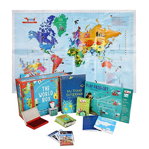 Traveller Kids World Box Learn Geography with Maps, Passport, Scrapbook for Age 5-8, 9 -11 Years (Multicolour)