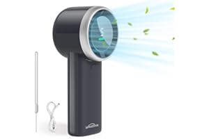 WHATOOK Ventilatore Turbo Portatile Potente: 13500 RPM Raffreddamento Istantaneo, USB Ricarica Rapida 2H, Mini Ventola a Mano Personale con 5 Velocità, Display HD per Viaggi/Sport/Spiaggia (Nero)