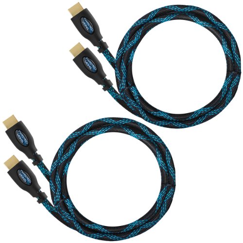 Twisted Veins 2 Stück 1,8m HDMI Hochgeschwindigkeits Kabel mit Hochwertigem Gewebe Mantel+ Winkel Adapter und Klett Kabelbinder (neueste version unterstützt Ethernet, 3D und Audio Return) - 3