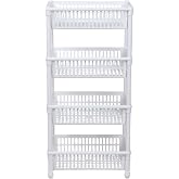 Beyaz Tekerlekli Sebzelik Ve Meyvelik 4 Katlı Plastik Patates Ve Soğan Sepeti 51x21, H:95cm