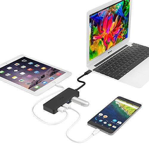 ICZI USB C HUB, 4x USB 3.0 Ports, vernickelt Stecker, schlank Entwurf mehr dünn, für MacBook, Windows Laptop andere USB C kompatibel Geräten, Schwarz - 6