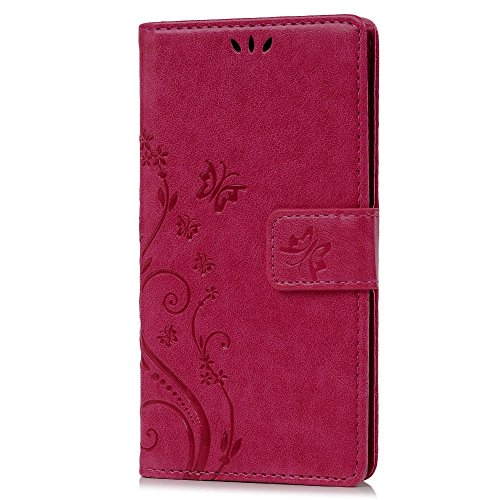 Nokia 730 Hülle Badalink Nokia 730 UltraSlim Schutzhülle Leder PU Handyhülle Rosa Rot Handytasche Wallet Case Ständer Handyhuelle Cover +Eingabestifte+Staubschutz Stecker - 4