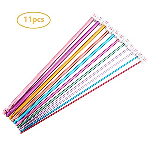 Juego de 11 agujas de tejer de crochet de aluminio, Multicolor, 2 mm a 8 mm, 13-MYZG
