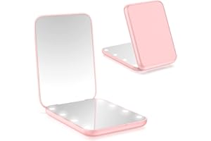 wobsion Miroir compact, miroir grossissant avec lumière, miroir pliable double face magnétique 2 côtés, miroir de poche pour sac à main, sac à main, cadeau pour filles (rose)