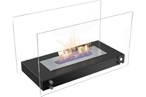 KRATKI Chimenea de bioetanol Hotel de 700 x 334 mm, Recipiente de 0,50 l, Color Negro, Chimenea Decorativa Independiente, Ideal para el hogar, Restaurante o terraza, Certificado TÜV Rheinland