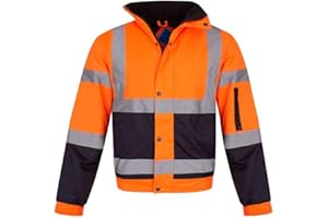 shelikes Hi Vis Viz Visibility Bomber Workwear Security Safety Fluorescent Hooded Padded Waterproof Work Wear Jacket Coat