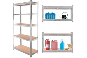 Mega-M BASIC Regał MAGAZYNOWY metalowy OCYNK- 2w1-4 PÓŁKI MDF - piwnica, garaż, biuro, UDŹWIG- 700 kg, Nośność półki -175 kg (180x90x40 cm 5 półek)