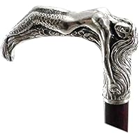 Spazierstock Holz Silber Zinn Griff schwarz elegant Hand gefertigt in unserem Labor Cavagnini solide und robuste Stick Modell Mermaid Damen Orthopäde