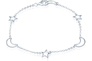 Yumilok Jewelry Teen Girls Anklet Bracelet 925 Sterling Silver Star and Moon Chain for Beach 19cm