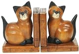 Katze Buchstützen x 2 : Handgeschnitzte hölzerne tierische Verzierung : Qualitätsweihnachtsgeschenk für Männer u. Frauen : Traditionell Handgefertigt aus Holz: Haus Dekoration