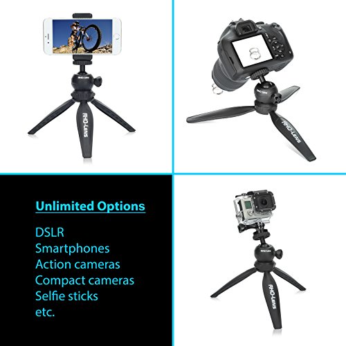 RHO-LensÂ® Mipod - Handy-Stativ Mini-Stativ Tisch-Stativ, kompakt, stabil, 360Â° Kugelkopf, 2 ArbeitshÃ¶hen, fÃ¼r Handy, DSLR, Kompakt-Kamera, Gopro, iPhone