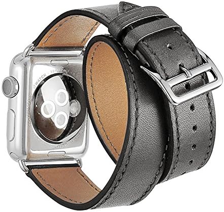 Apple Watch band,Sundaree Double Tour Genuine Leather Replacement Wrist band Strap iWatch Band strap for Apple Watch 38mm(Grey-38MM)