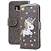 Produktbild VemMore für Samsung Galaxy S8 Leder Hülle Unicorn Glitzer Weich PU Leder Flip Handyhülle Bling Shining Ledertasche Wallet Case Cover Stylish Hörner Pferd Muster mit Magnetverschluss Bookstyle Standfunktion Handytasche Kratzfeste Backcover Schutzhülle Kartenhalter Ultra Dünn Slim Bumper Schale Etui - Grau