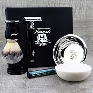 Haryali London Shaving Kit - 6 Pc Shaving Kit - Double Edge Safety Razor - Synthetic Hair Shaving Brush - Shaving Stand…