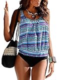 Las rayas adelgazadas visualmente únicas en la cintura, Tankini con la parte superior push up acolchada, esconde el cuerpo de descanso no deseado que tienes, las correas ajustables te dan una gran libertad de movimientos