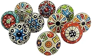 KPAVIR Interior Cabinet Drawer Knobs Ceramic and Metal, Multicolor, Set of 10