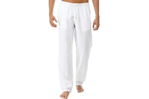 riou Algodón Pantalones Largos Casual Transpirable Ropa para Hombre， Pantalon Lino Corto de Suaves y Cómodos, Pantalones Transpirables de Verano de Color Sólido,para Playa/Hogar/Uso Diario