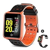 TECKEPIC Fitness Armband, Aktivitäts-Tracker Modell N88 mit Farbbildschirm, Herzfrequenzsensor, Schlafmonitor, Kalorienzähler, Sportmodus (Schwarz rot+freies schwarzes Band)