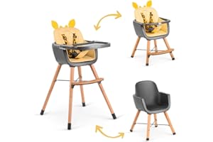 Beeloom - Trona convertible Giraffe Throne para niños y bebés, de color amarillo con altura regulable y bandeja extraíble, segura y resistente a partir de 6 meses