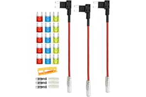 Aiqeer 3 Sztuk 12V / 24V Mały Uchwyt Bezpiecznika, Kran Bezpiecznika Samochodowego z Przewodem 16 AWG, Bezpłatne 15 Sztuk Mini Bezpieczników i Ściągacz Bezpieczników (Terminal Tyłkowy)