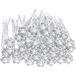 Lumanuby Paquete de 20 horquillas para el pelo con flores de diamantes y perlas accesorio de cabello para bodas o fiestas