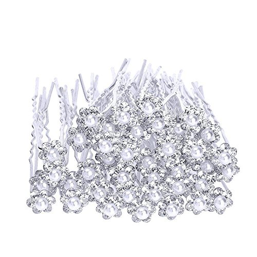 Lumanuby Paquete de 20 horquillas para el pelo con flores de diamantes y perlas accesorio de cabello para bodas o fiestas