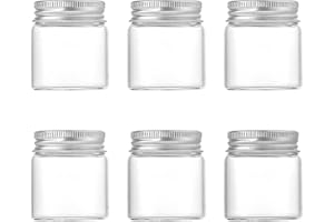 Danmu Art 6pcs 50ml 47mm x 50mm Vials Clear Glass Bottles Jars with Aluminum Screw Top Strong Cute Empty Sample Jars Small Containers
