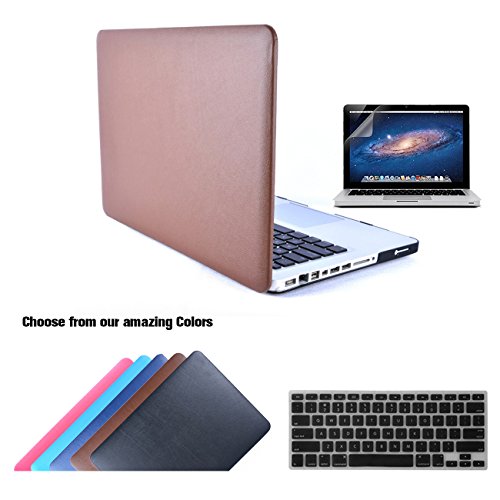 Macbook Pro 13 Hülle Case Tastaturschutzfolie Displayschutzfolie 3 in 1 Kit, TECOOL [Ultra Dünn Serien] Leder Hartschale Schutzhülle Case für MacBook Pro 13.3 Zoll Modell: A1278 - Braun