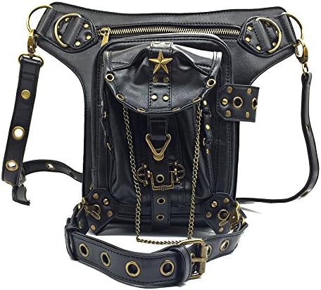 GRAAT Vintage Women Female Waist Bags Steampunk Rock Shoulder Cross Body Messenger Bags Waist Packs PU Leather Style with Metal Chains Rivets Star Motorcycle Bag