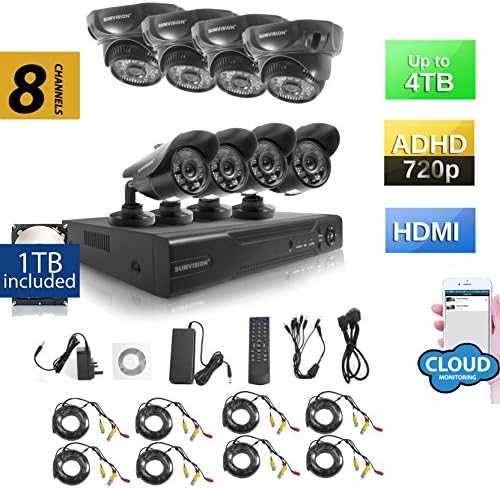 Sumvision CCTV 720p HD Surveillance Security Camera System with built in 1TB Hard Drive AHD DVR NVR Recorder Oracle Hybrid 720p CCTV Security System with Weather Proof Night Vision Cameras 720p HD, 960H/D1 Compatible, HDMI/VGA/BNC Output, 1200TVL HD Hi-Definition Hi-Resolution, Vandalproof/Weatherproof Metal Housing, P2P Technology/E-Cloud Service, Smartphone QR Code Scan Quick Access, PC Easy Remote Access
