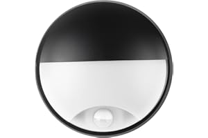 M EGA MEGACUBE 18W LED 4000K IP65 Flush Wall Lamp Semicircle Bulkhead Light Fitting with Motion Sensor PIR for Indoor, Outdoor, Bath, Office, Hallway, Corridor, Utility, Shed, Workshop, Black - Improved Version