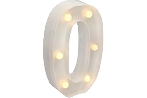 Jandei - Números Luminosos LED, Número 0 con Luz Blanca Cálida, Luces Led Decoración y Ambiente, Luz Nocturna Bodas, Cumpleaños, Escaparates, Números y Letras con Luces (Funcionan con Pilas)