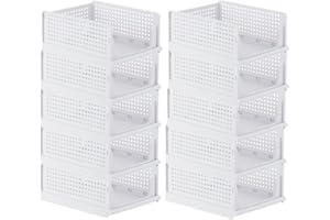 Baketron 10PCS Wardrobe Storage Organiser Drawers For Inside Wardrobe, Collapsible Storage Box Stackable Drawers, Storage Shelves, Plastic Drawers Storage Unit 18.5CM