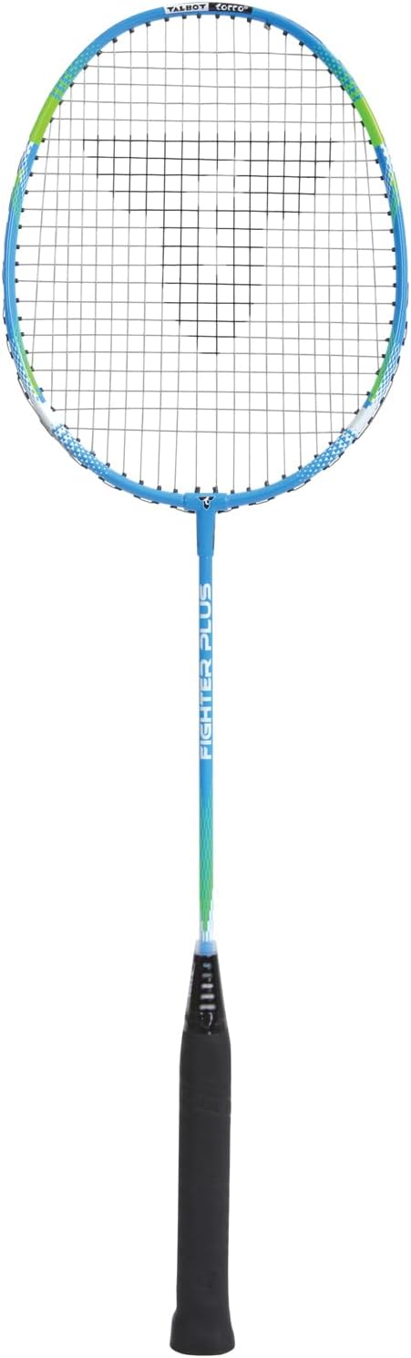 Raqueta de bádminton Talbot Torro Fighter Plus 429808 con sistema de empuñadura Airflex y perfil de marco Powerwave para una mejor aceleración de la pelota. Azul/Verde.