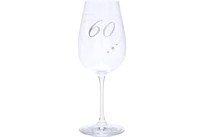 MATURI Copa de vino de 60.º cumpleaños con corazón grabado y detalles de diamantes, 550 ml, en caja de regalo