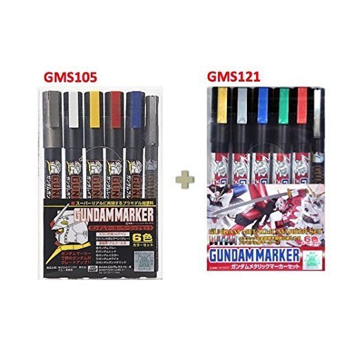 GSI Creos Gundam Marker Basic set GMS105 (6 pennarelli)/Metallic Marker set GMS121 - Set di valore