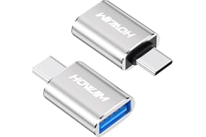 HOWJIM Adattatore da USB C a USB 2Pezzi,Ricarica Rapida 3A 100W,OTG 10Gbps Adattatore Type-C Maschio a USB3.2 Femmina per M-acBook Pro/Air Phone 17/16/15 Pad G-alaxy X-peria D-ell XPS S-urface Argento