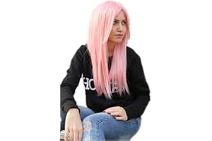 Prettyland Damska peruka C018 bajkowa długa peruka na imprezę gładka 60 cm Cosplay średniej długości różowa peruka