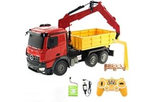 efaso 1:20 Rc Camion con Gru Carico - Mercedes Arocs Lizenzmodell E565-003 - 2,4 GHz Veicolo Commerciale con Luce, Suono e Umfangreichen Steuerungsfunktionen