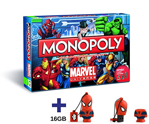 Preisvergleich Produktbild Monopoly Marvel Universe - Brettspiel / Spiel / Gesellschaftsspiel / Deutsch (mit Spiderman USB Stick (16GB))