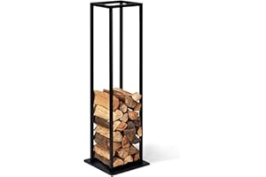 IDMarket - Range bûches Vertical Acier Noir avec étagère H.112 CM pour cheminée