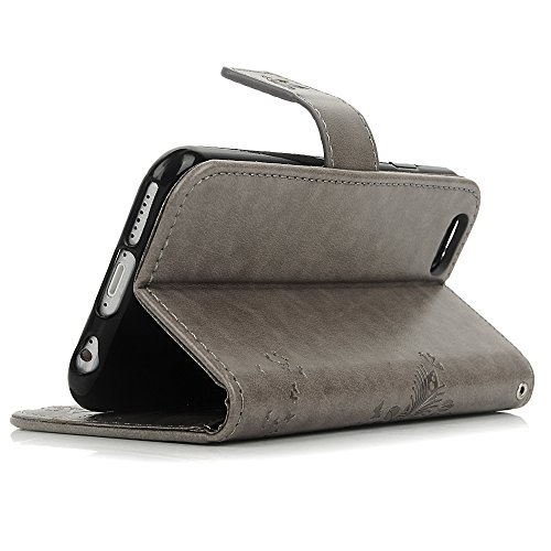 iPhone 6 Case,iPhone 6S Wallet Case, YOKIRIN [Wallet Case] Premium Soft PU Leather Notebook Wallet Embossed Flower Tree Design Case with [Kickstand] Stand Function Card Holder and ID Slot Slim Flip Protective Skin Cover for iPhone 6 ,iPhone 6S (4.7 inch), Gray