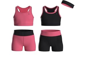 Essenclo Girls Clothing Athletic Sets Sleeveless Crop Tank Tops & Bike Shorts Cheer, Gymnastics, Volleyball Size 3-16 (5 Pcs)